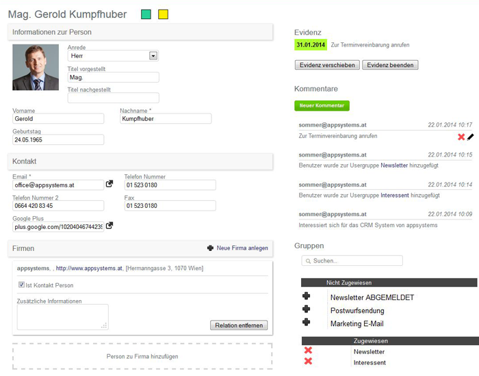 Die einfache und übersichtliche Personenverwaltung im CRM System von appsystems